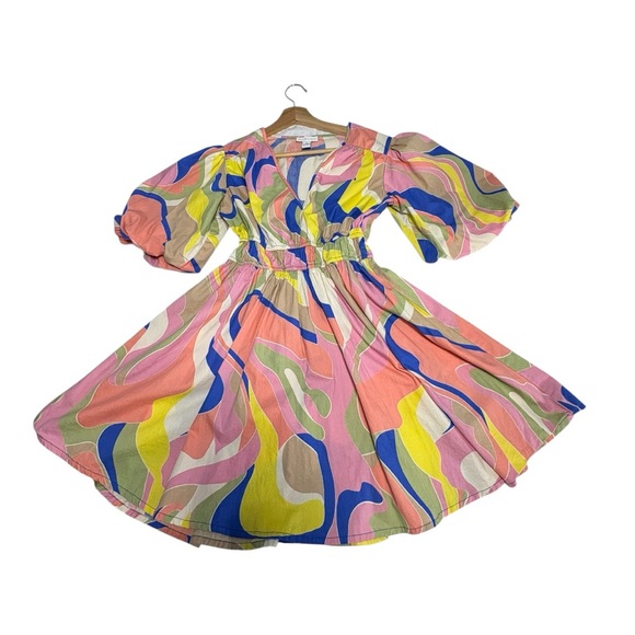 Sincerely Jules Psychedelic Abstract Puff Sleeve Mini Dress Women’s Small - Picture 4 of 12